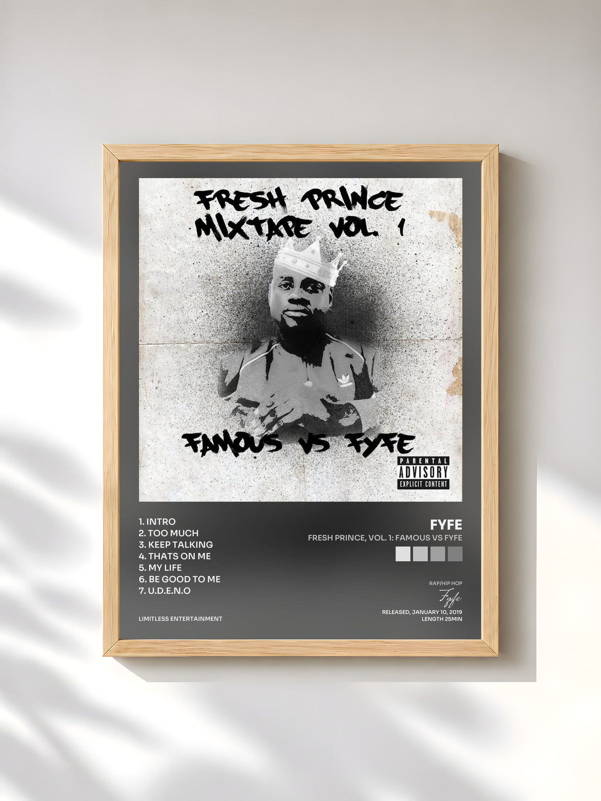 #bois Tableau de l'album Fresh Prince, Vol. 1: Famous vs Fyfe de Fyfe, cadre en bois brut, imprimé et encadré en France