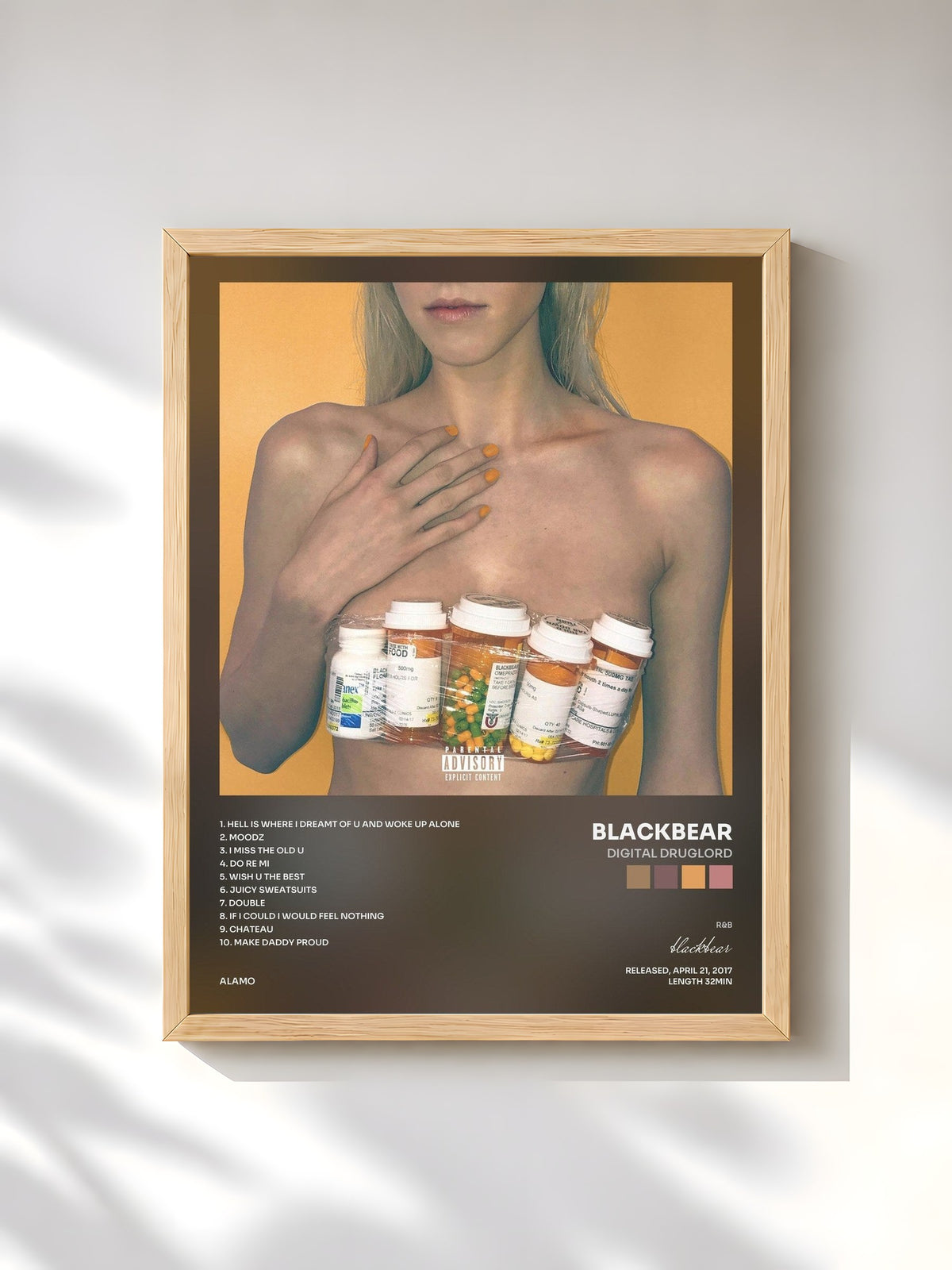 #bois Tableau de l'album digital druglord de blackbear, cadre en bois brut, imprimé et encadré en France