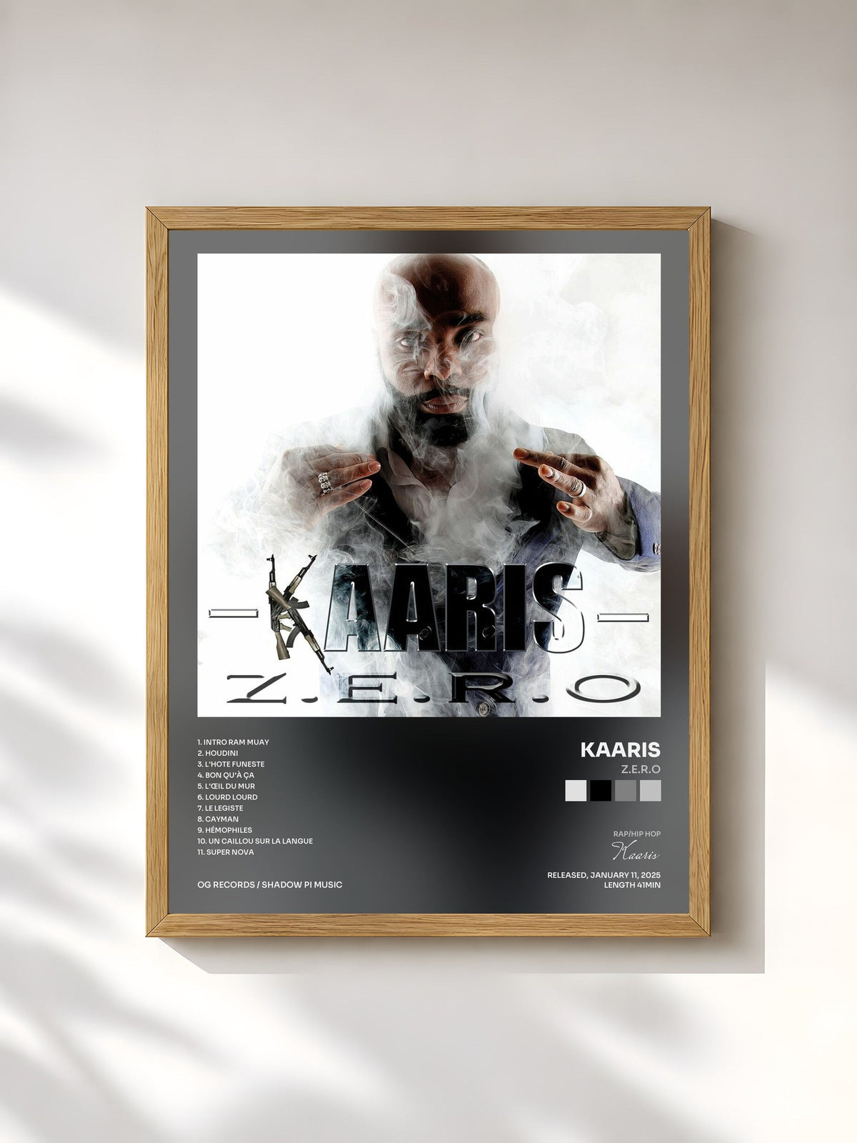 #bois Tableau de l'album Z.E.R.O de Kaaris, cadre en bois brut, imprimé et encadré en France