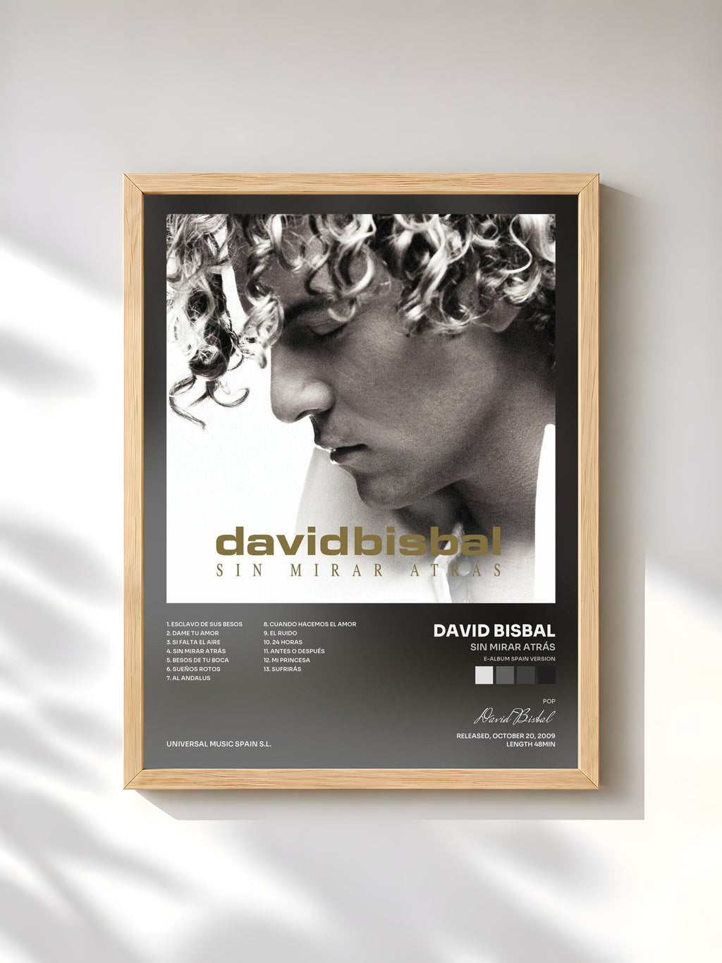 #bois Tableau de l'album Sin Mirar Atrás (E-Album Spain Version) de David Bisbal, cadre en bois brut, imprimé et encadré en France