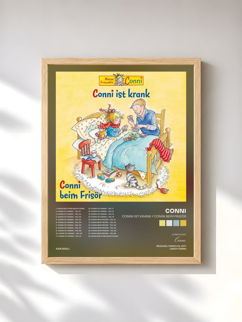 #bois Tableau de l'album Conni ist krank / Conni beim Frisör de Conni, cadre en bois brut, imprimé et encadré en France