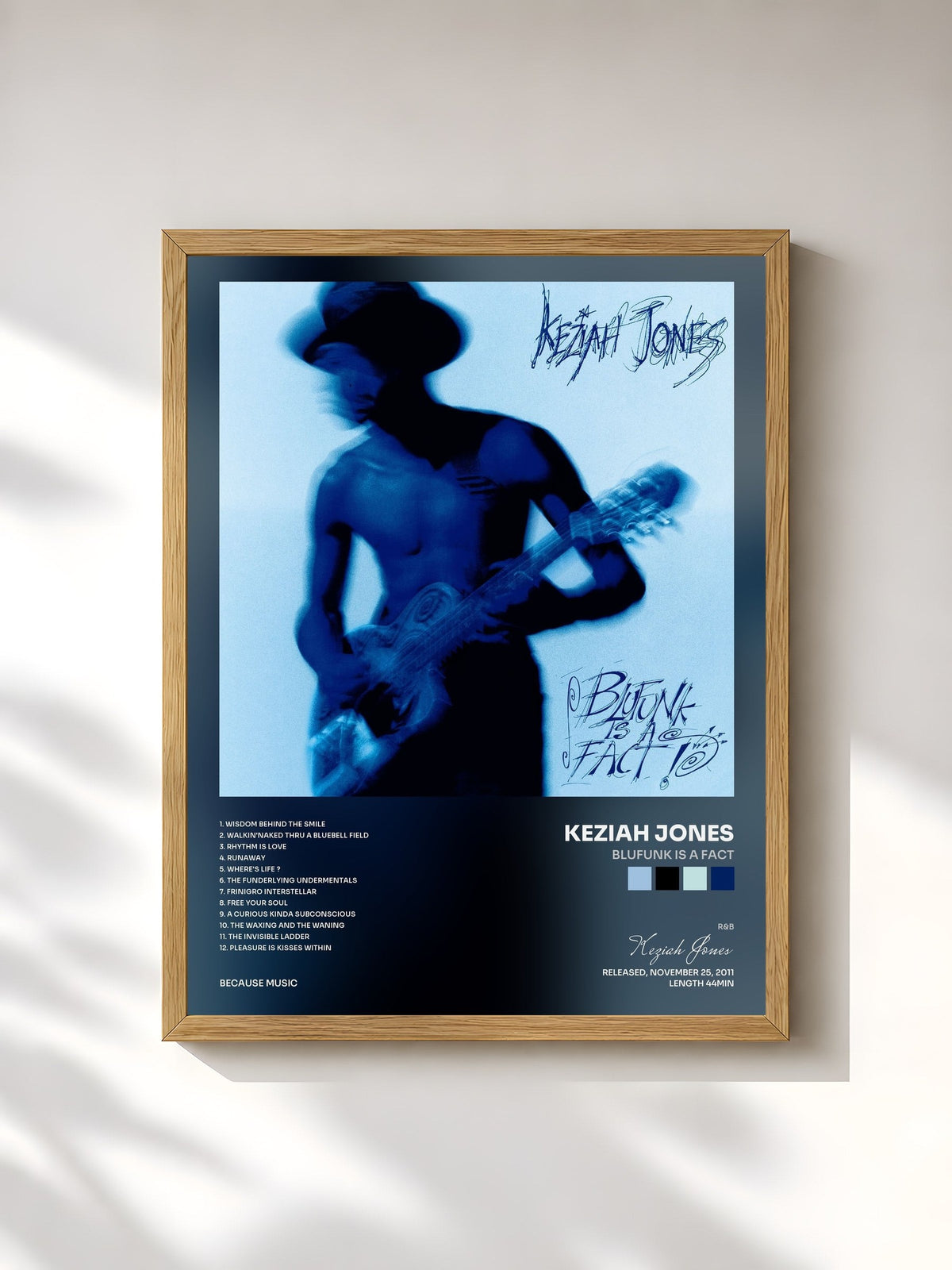 #bois Tableau de l'album Blufunk is a fact de Keziah Jones, cadre en bois brut, imprimé et encadré en France