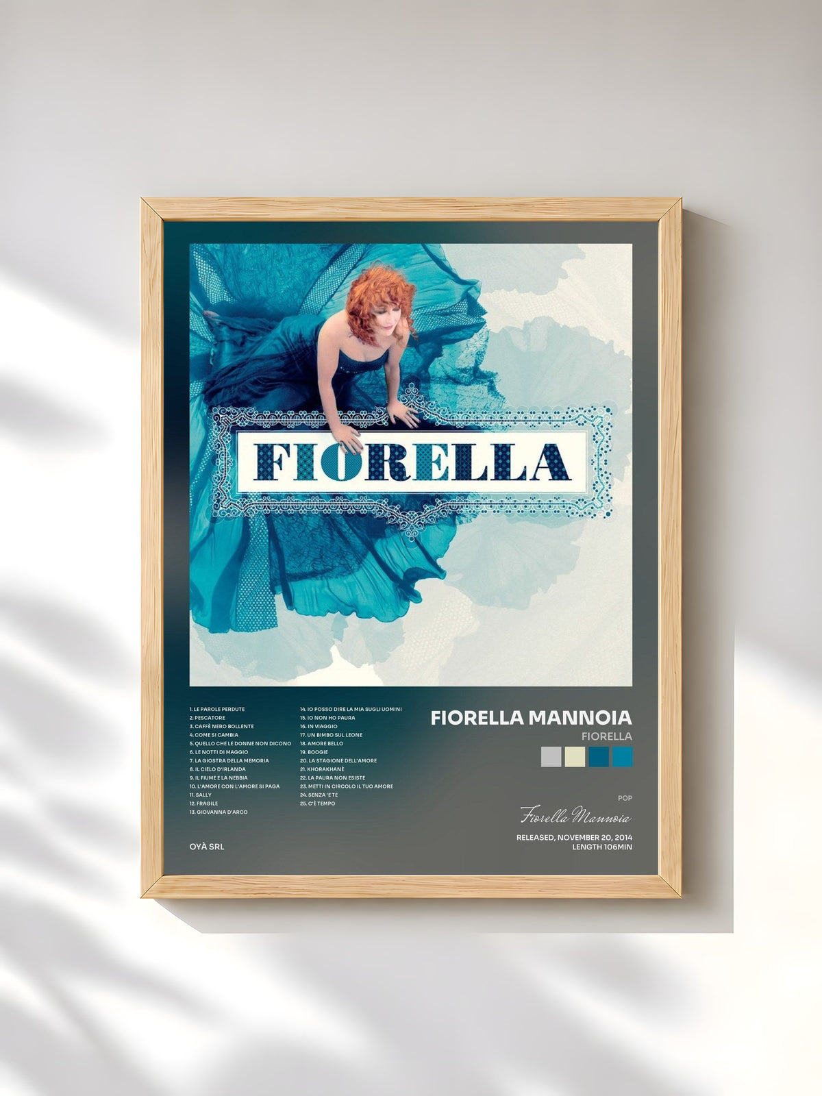 #bois Tableau de l'album Fiorella de Fiorella Mannoia, cadre en bois brut, imprimé et encadré en France