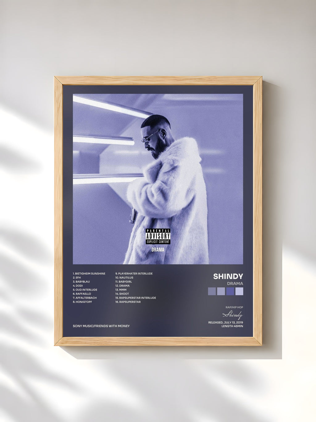 #bois Tableau de l'album Drama de Shindy, cadre en bois brut, imprimé et encadré en France