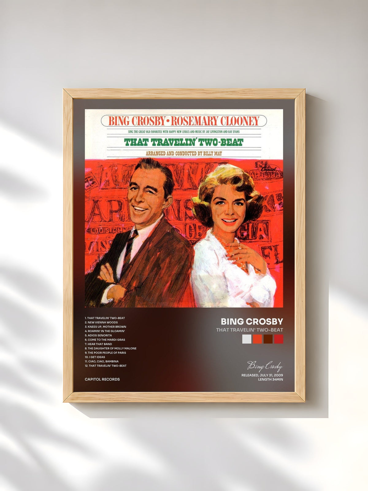 #bois Tableau de l'album That Travelin' Two-Beat de Bing Crosby, cadre en bois brut, imprimé et encadré en France