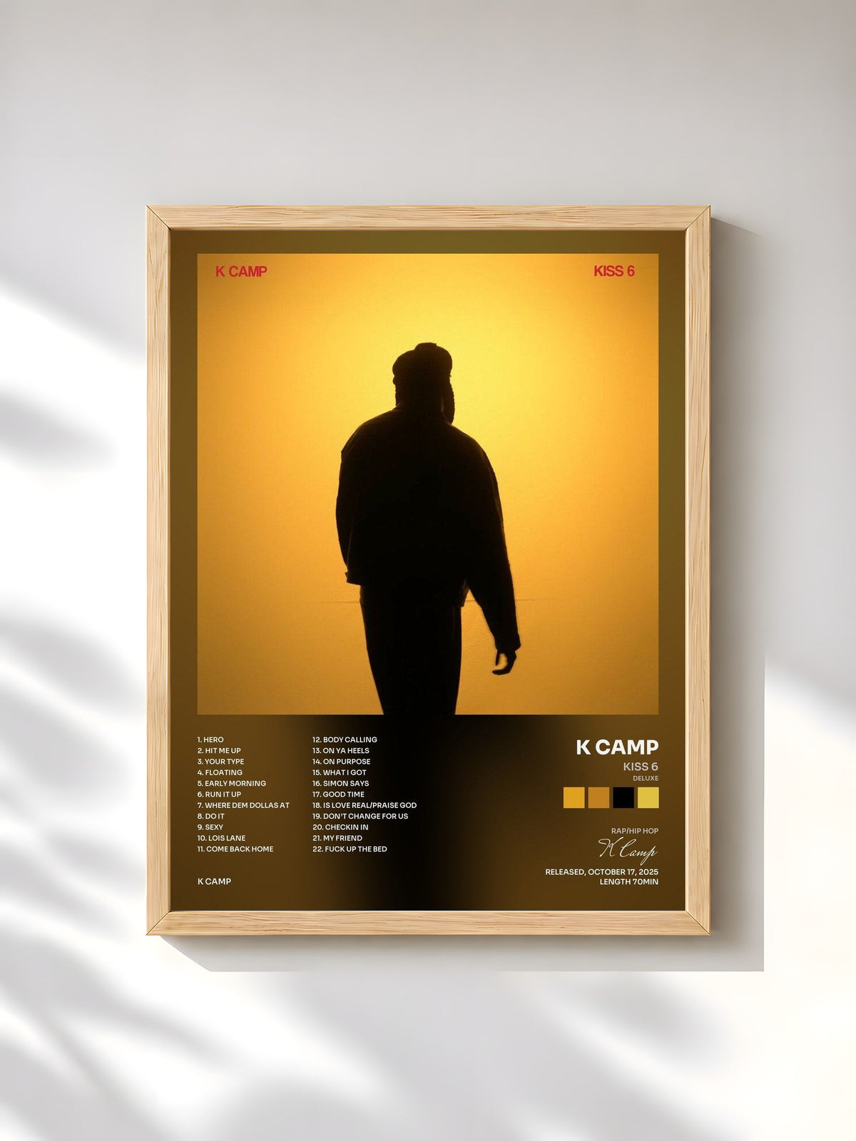 #bois Tableau de l'album Kiss 6 (Deluxe) de K Camp, cadre en bois brut, imprimé et encadré en France