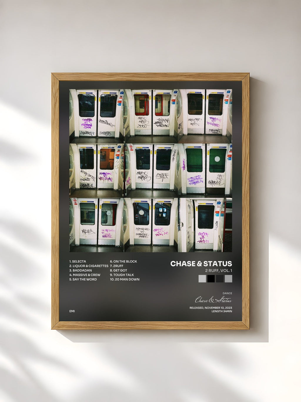 #bois Tableau de l'album 2 RUFF, Vol. 1 de Chase & Status, cadre en bois brut, imprimé et encadré en France