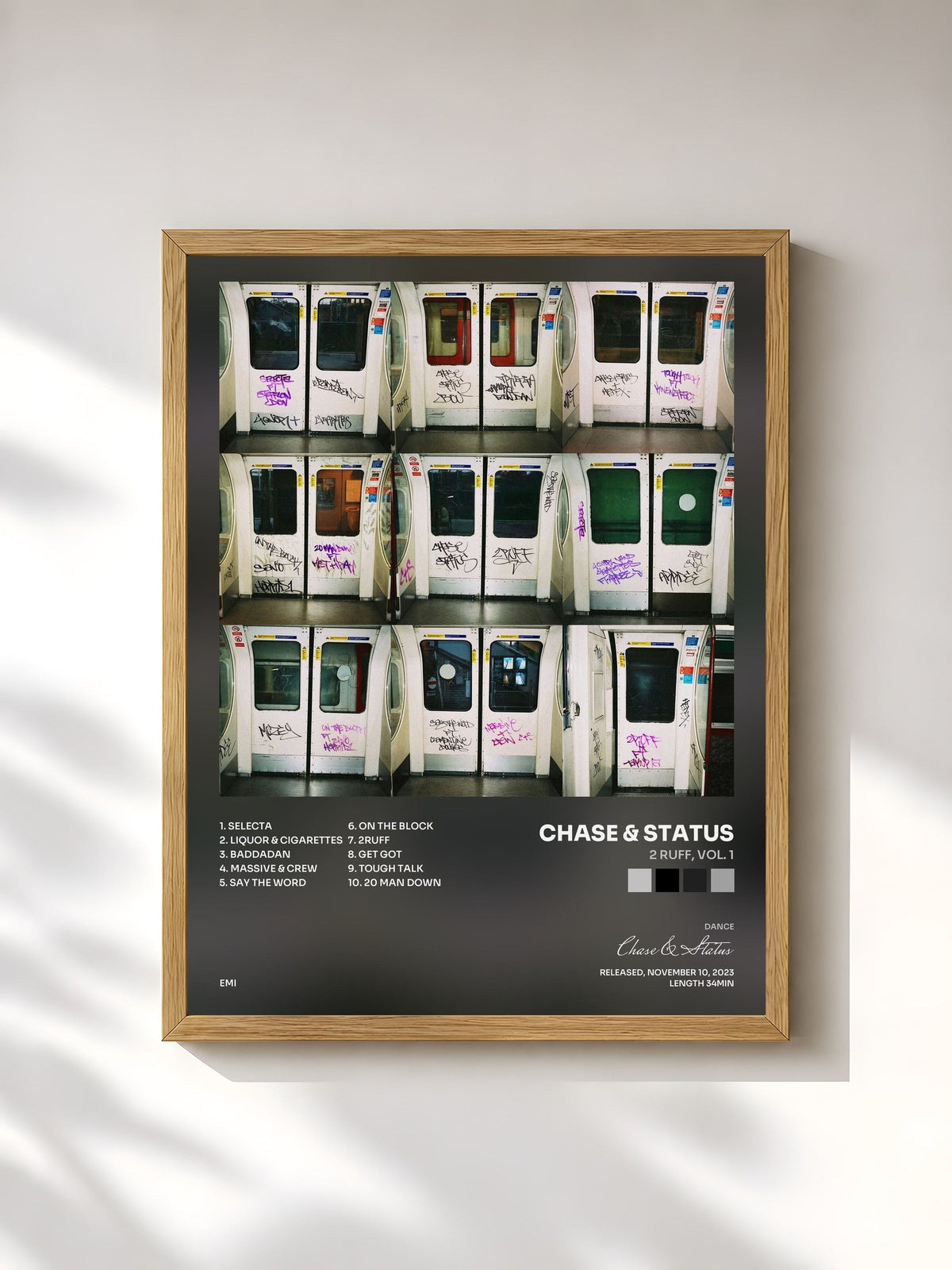 #bois Tableau de l'album 2 RUFF, Vol. 1 de Chase & Status, cadre en bois brut, imprimé et encadré en France