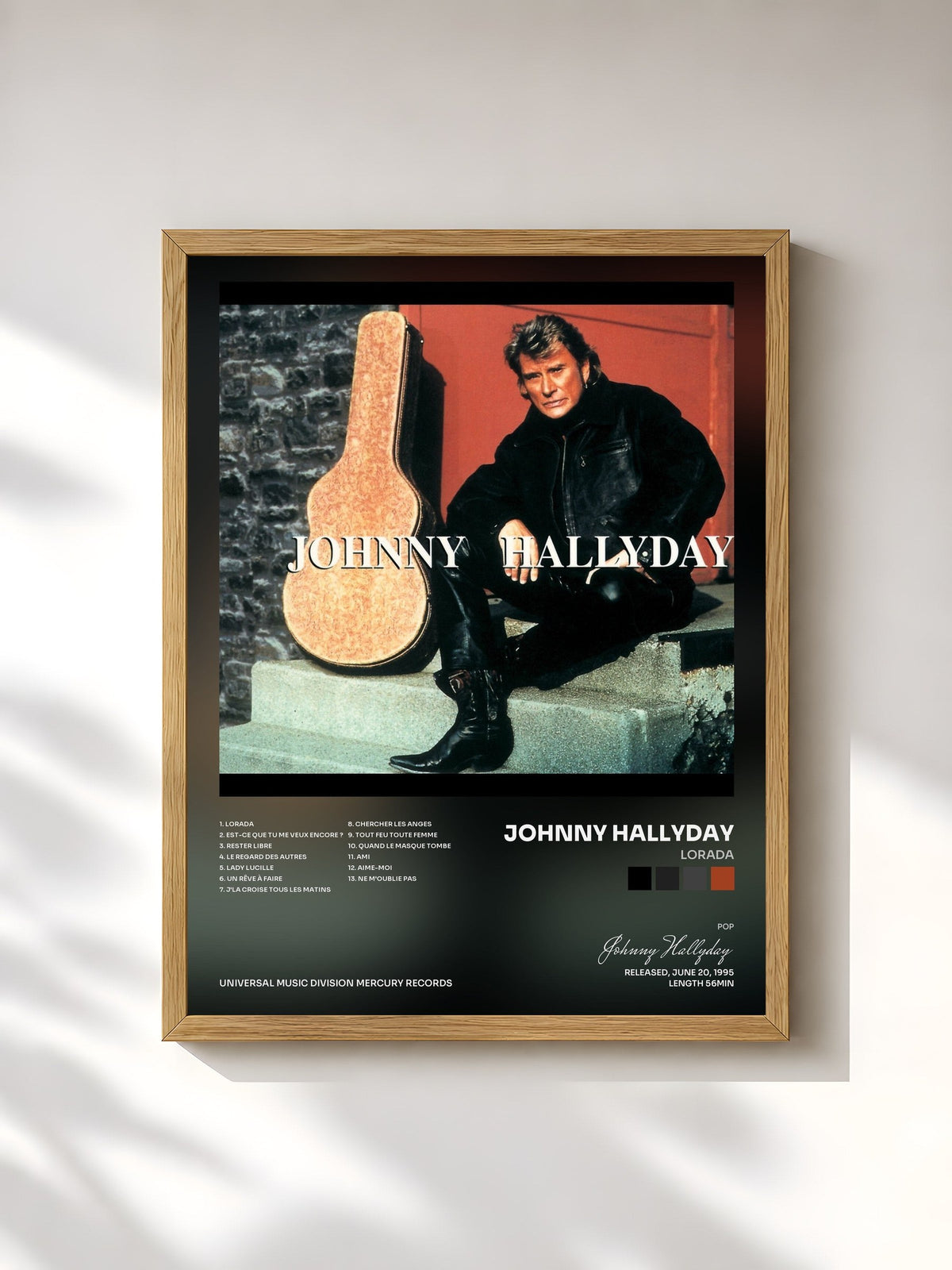 #bois Tableau de l'album Lorada de Johnny Hallyday, cadre en bois brut, imprimé et encadré en France