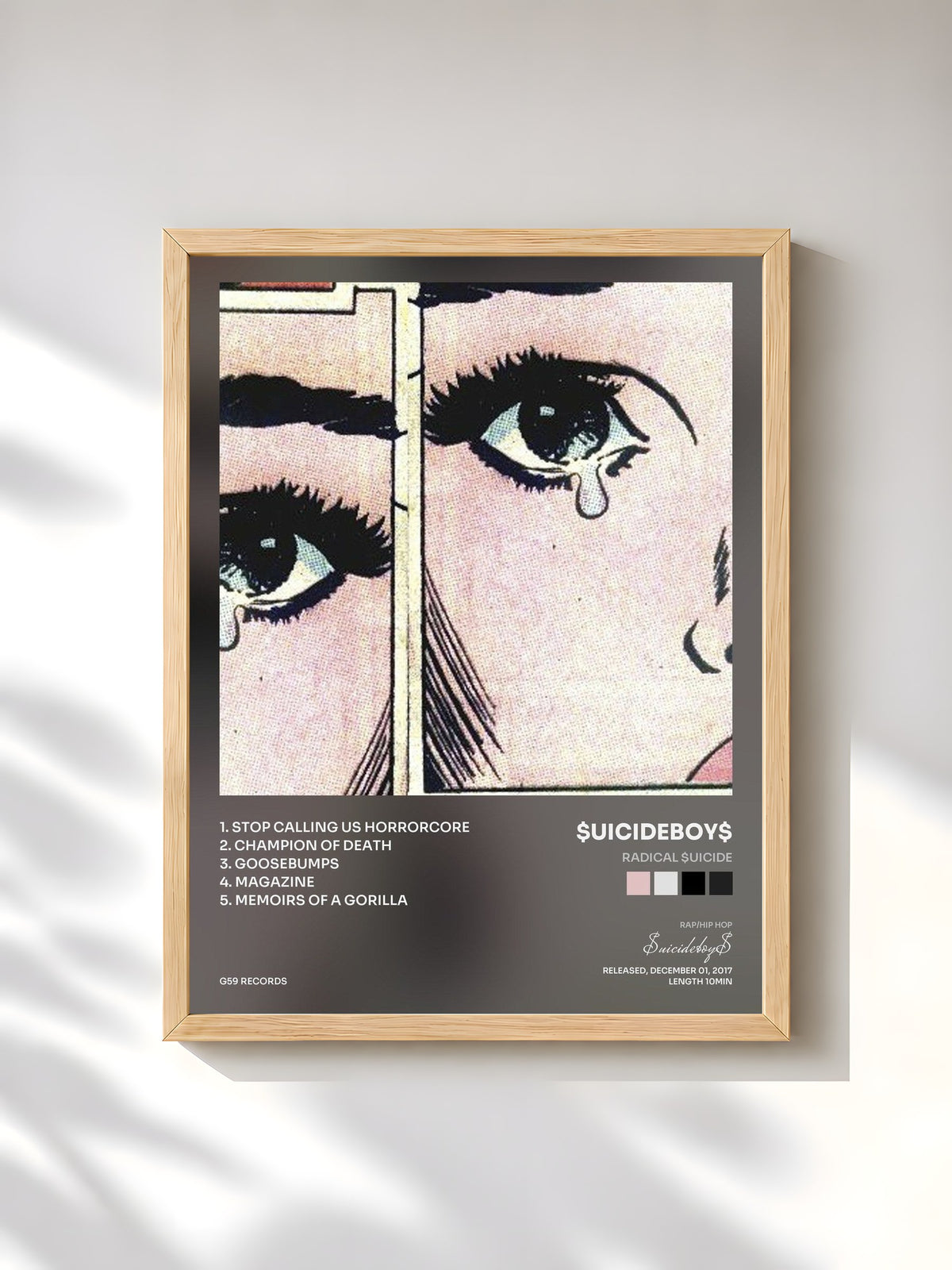 #bois Tableau de l'album Radical $uicide de $uicideboy$, cadre en bois brut, imprimé et encadré en France