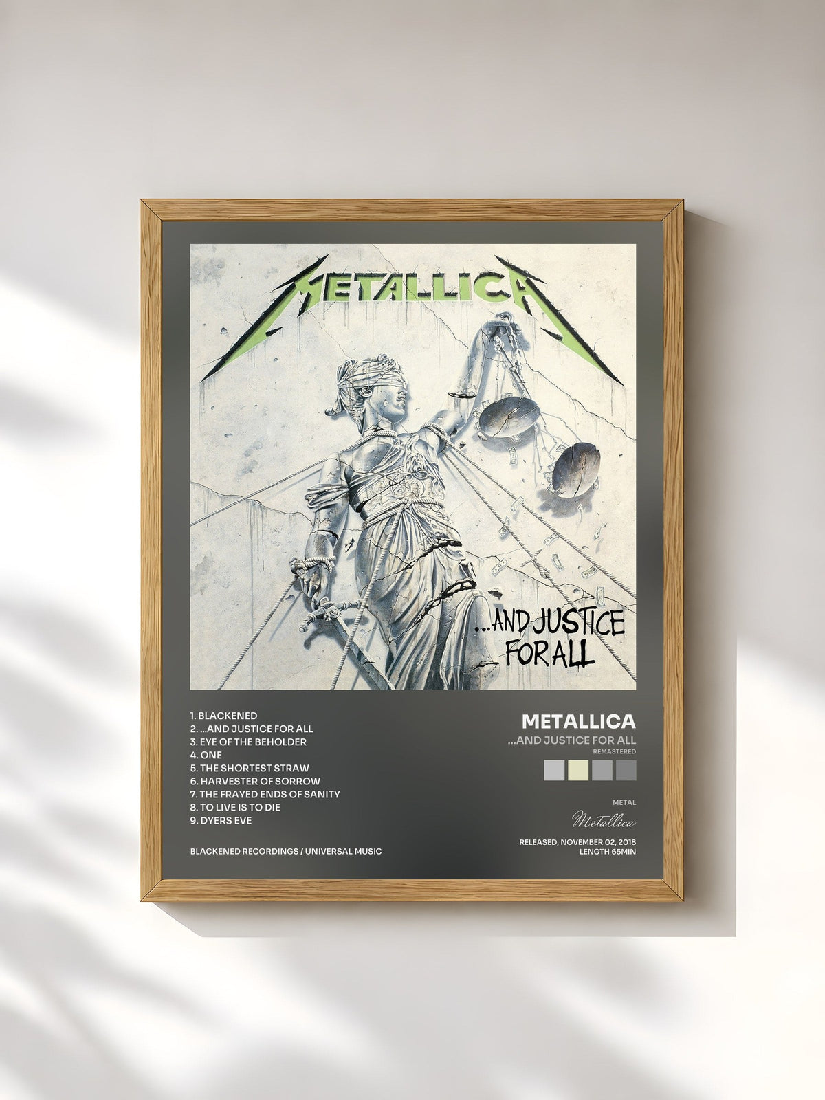 #bois Tableau de l'album …And Justice for All (Remastered) de Metallica, cadre en bois brut, imprimé et encadré en France