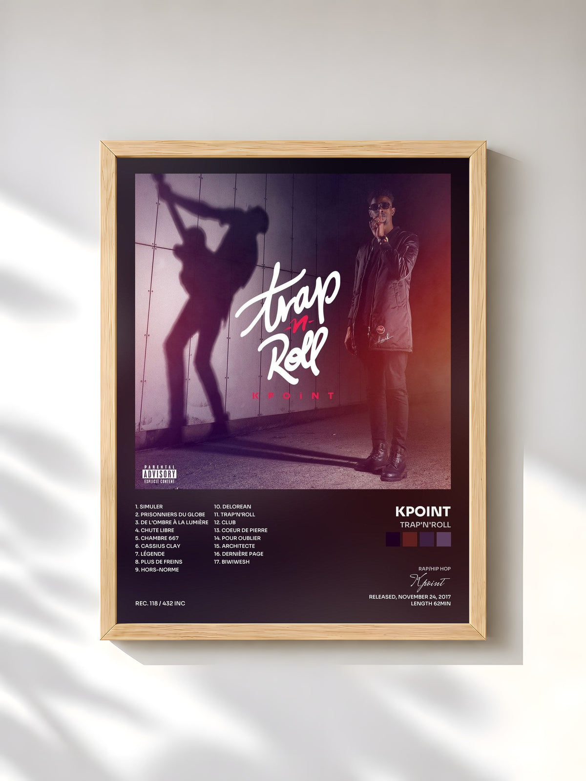 #bois Tableau de l'album Trap'N'Roll de Kpoint, cadre en bois brut, imprimé et encadré en France