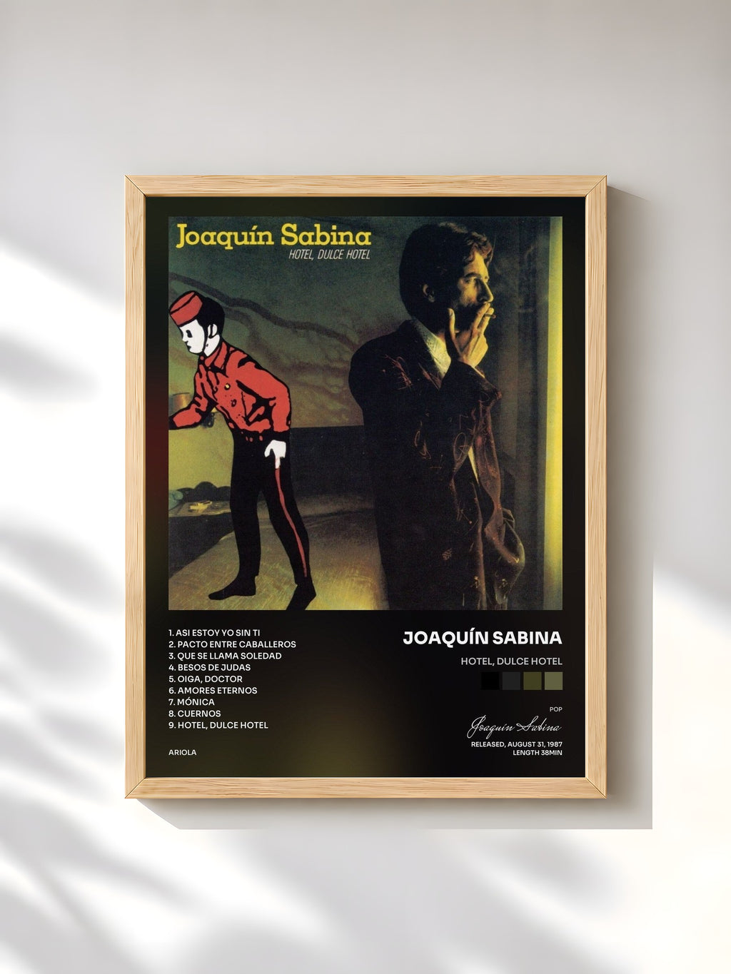 #bois Tableau de l'album Hotel, Dulce Hotel de Joaquín Sabina, cadre en bois brut, imprimé et encadré en France