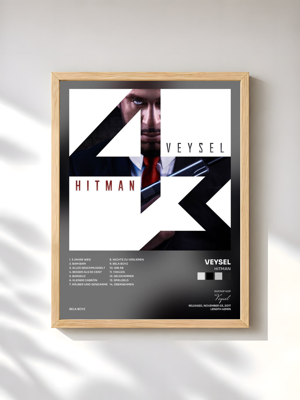 #bois Tableau de l'album Hitman de Veysel, cadre en bois brut, imprimé et encadré en France