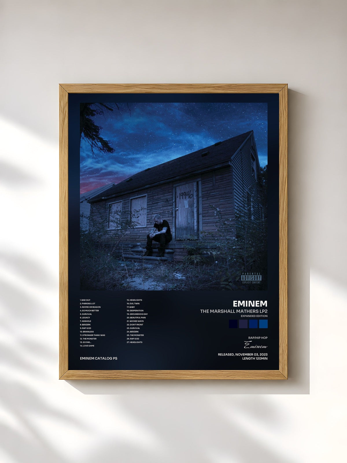 #bois Tableau de l'album The Marshall Mathers LP2 (Expanded Edition) de Eminem, cadre en bois brut, imprimé et encadré en France
