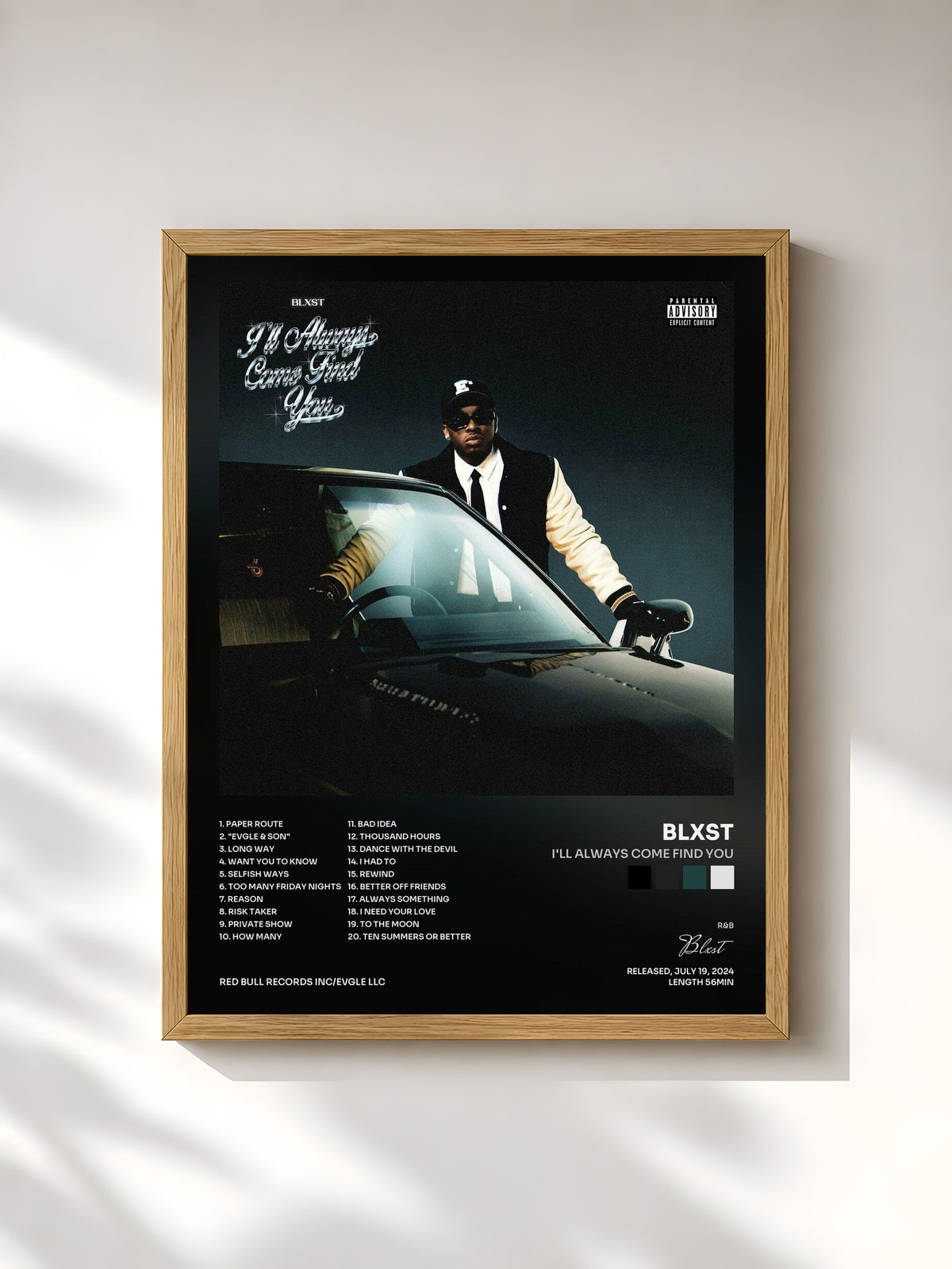 #bois Tableau de l'album I'll Always Come Find You de Blxst, cadre en bois brut, imprimé et encadré en France