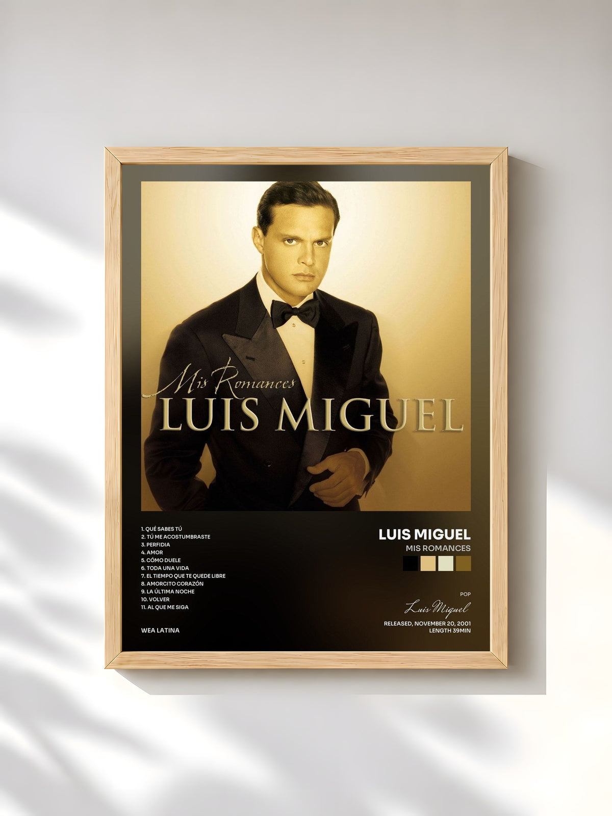 #bois Tableau de l'album Mis Romances de Luis Miguel, cadre en bois brut, imprimé et encadré en France