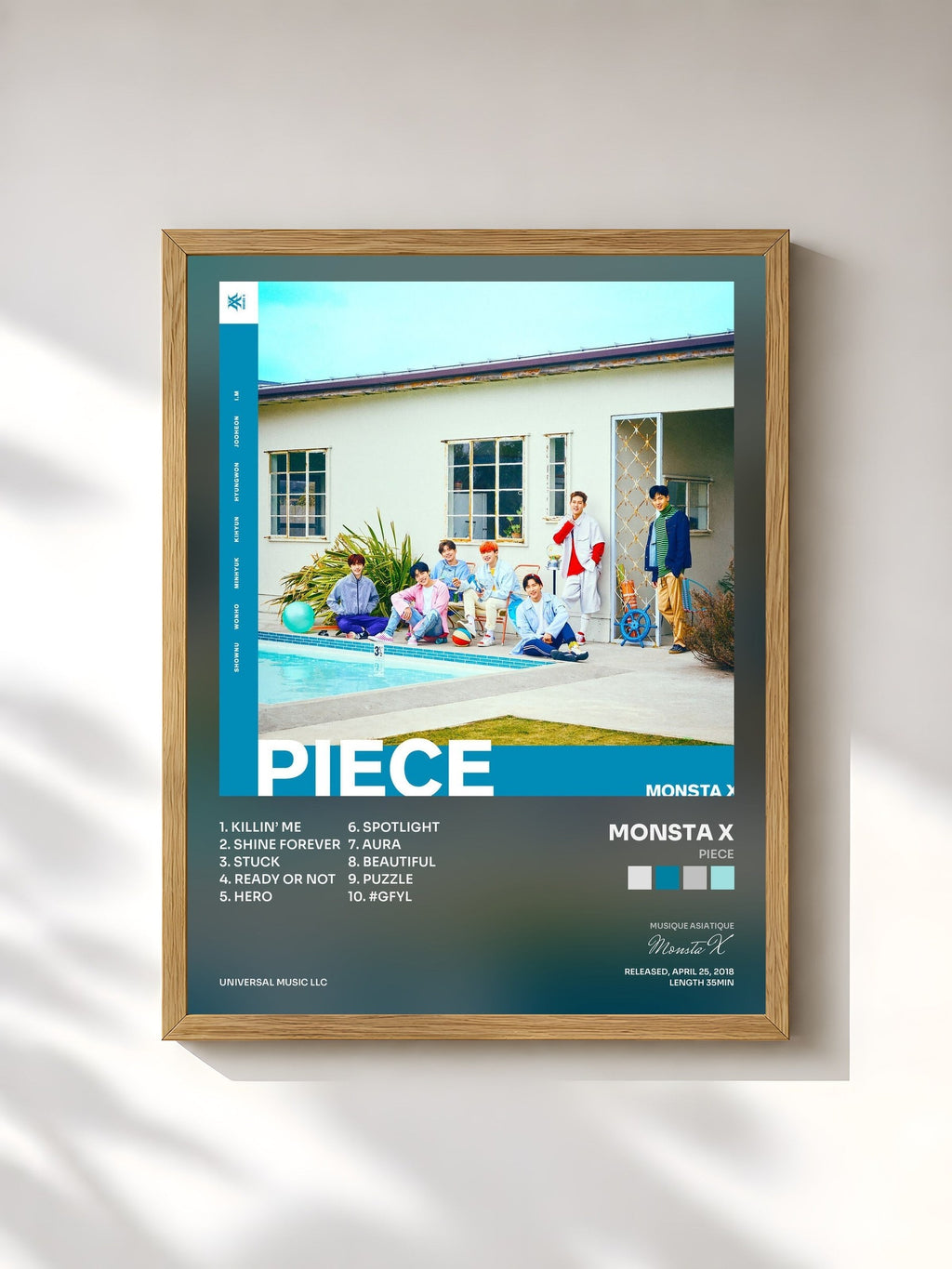 #bois Tableau de l'album Piece de Monsta X, cadre en bois brut, imprimé et encadré en France