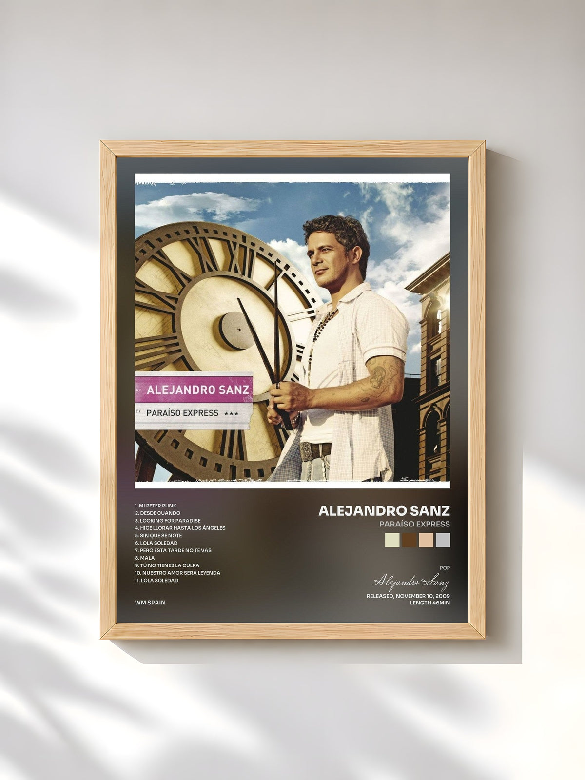 #bois Tableau de l'album Paraíso Express de Alejandro Sanz, cadre en bois brut, imprimé et encadré en France