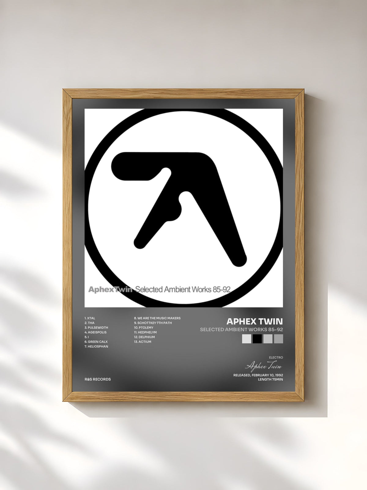 #bois Tableau de l'album Selected Ambient Works 85-92 de Aphex Twin, cadre en bois brut, imprimé et encadré en France