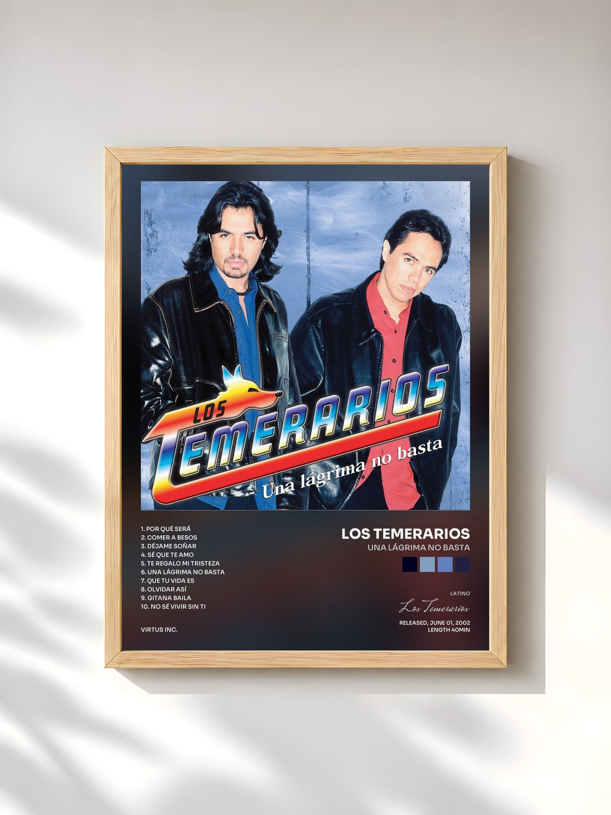 #bois Tableau de l'album Una Lágrima No Basta de Los Temerarios, cadre en bois brut, imprimé et encadré en France
