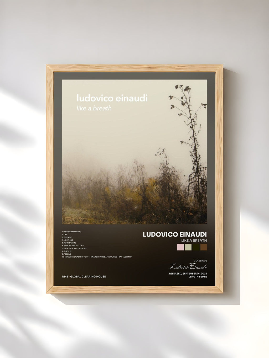 #bois Tableau de l'album Like A Breath de Ludovico Einaudi, cadre en bois brut, imprimé et encadré en France