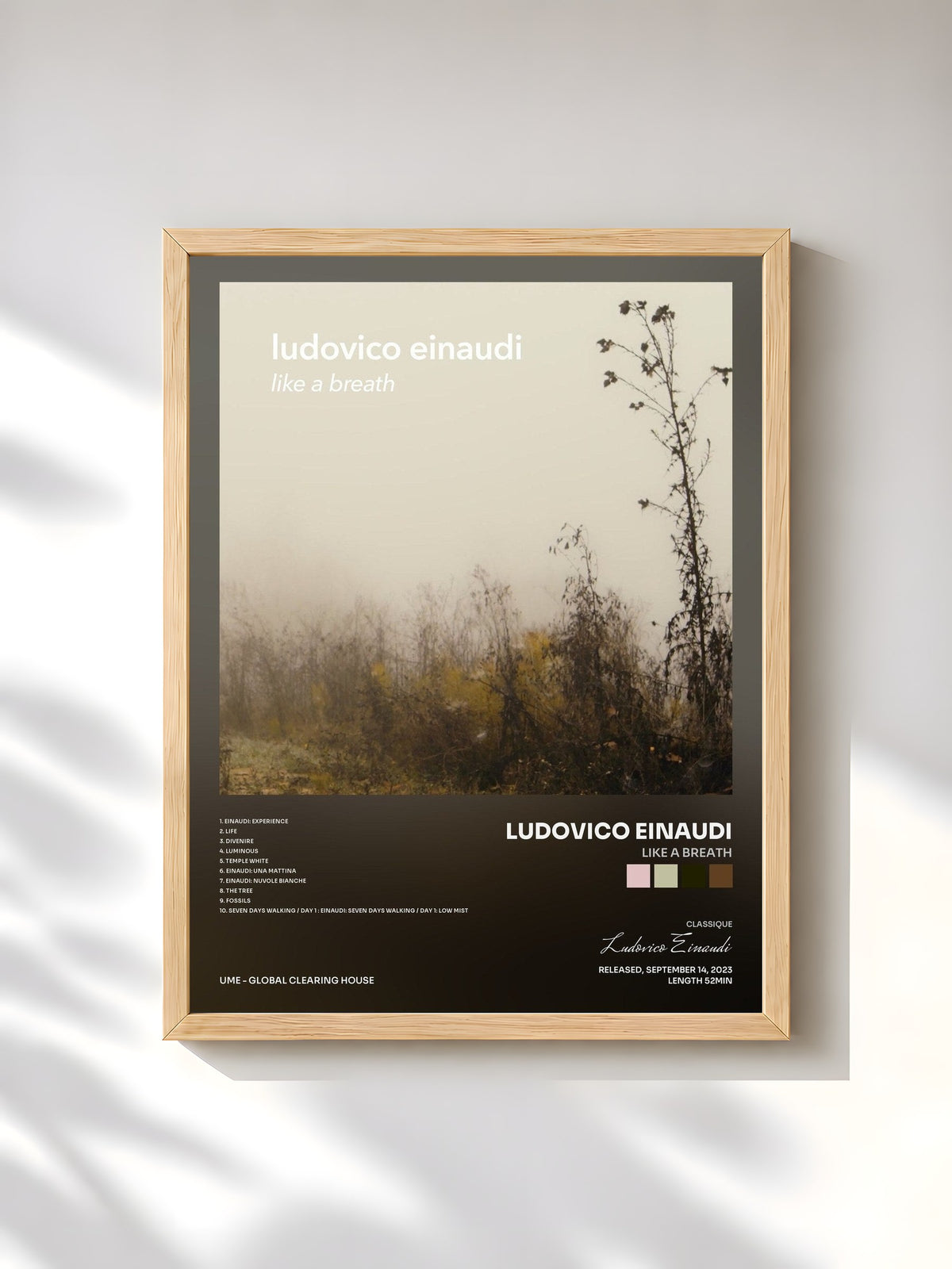 #bois Tableau de l'album Like A Breath de Ludovico Einaudi, cadre en bois brut, imprimé et encadré en France