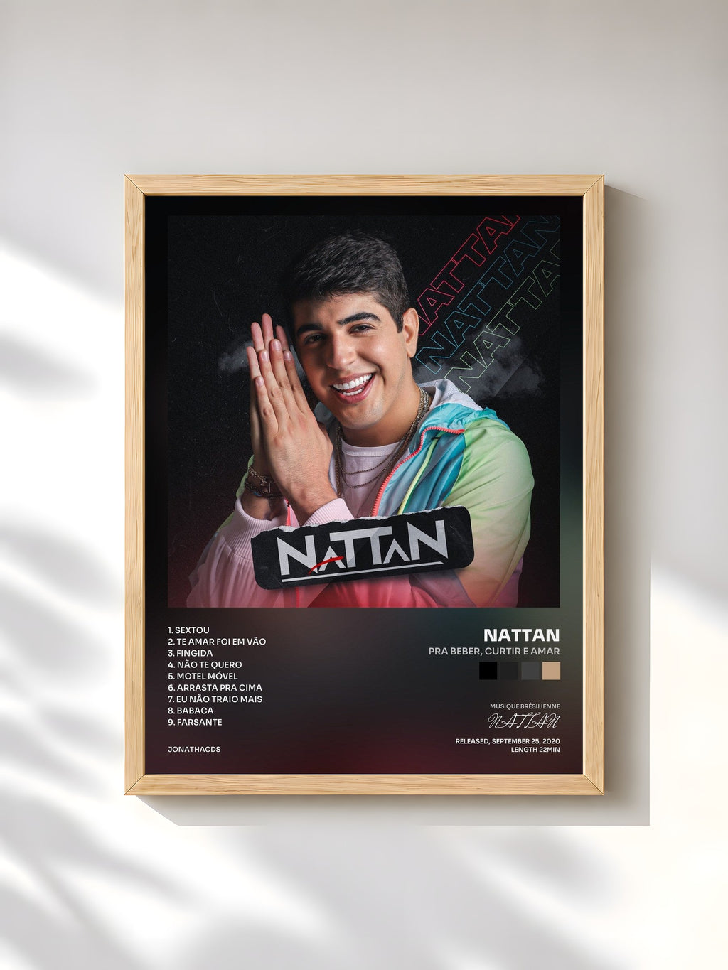 #bois Tableau de l'album Pra Beber, Curtir e Amar de NATTAN, cadre en bois brut, imprimé et encadré en France