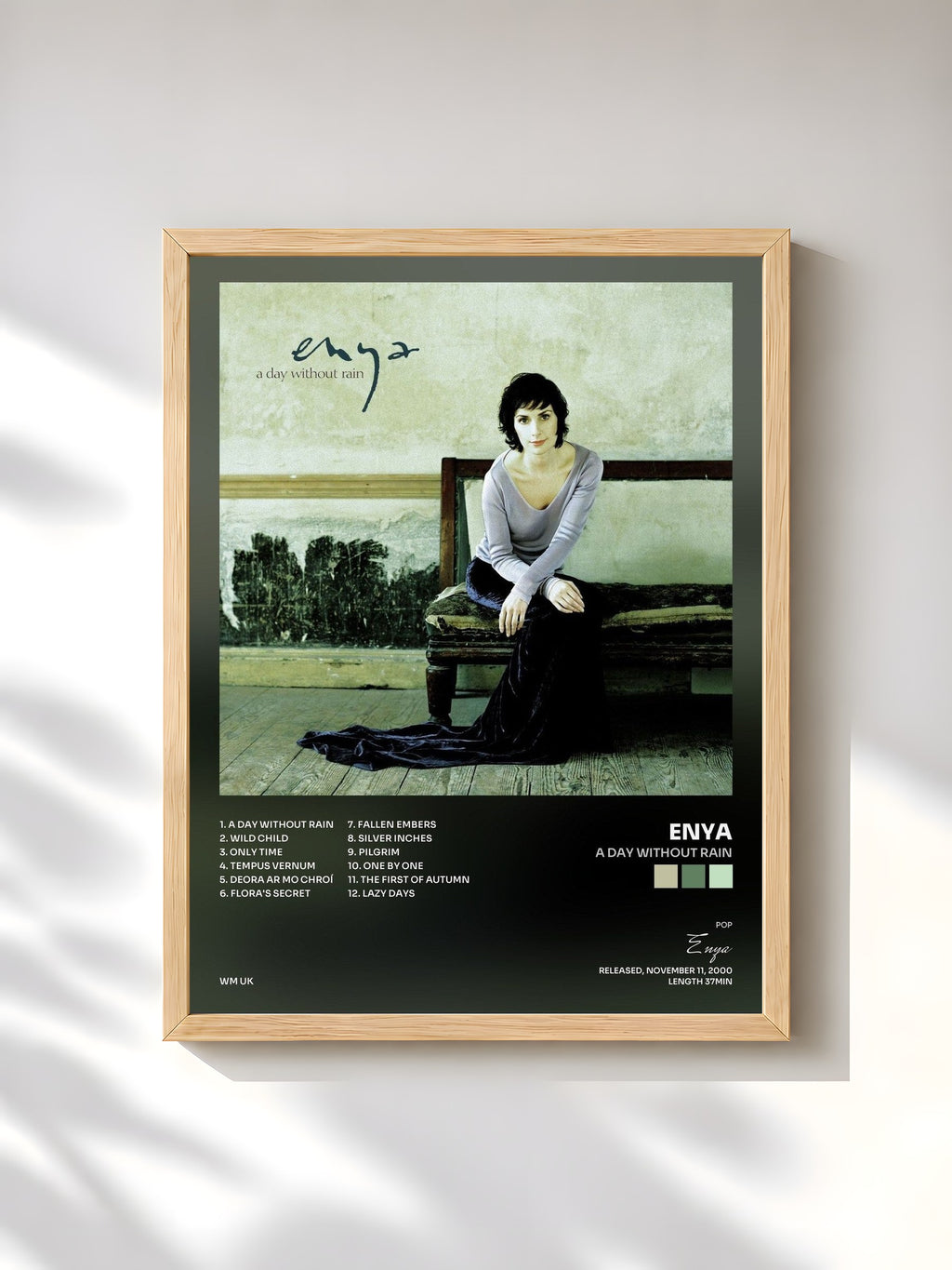 #bois Tableau de l'album A Day Without Rain de Enya, cadre en bois brut, imprimé et encadré en France