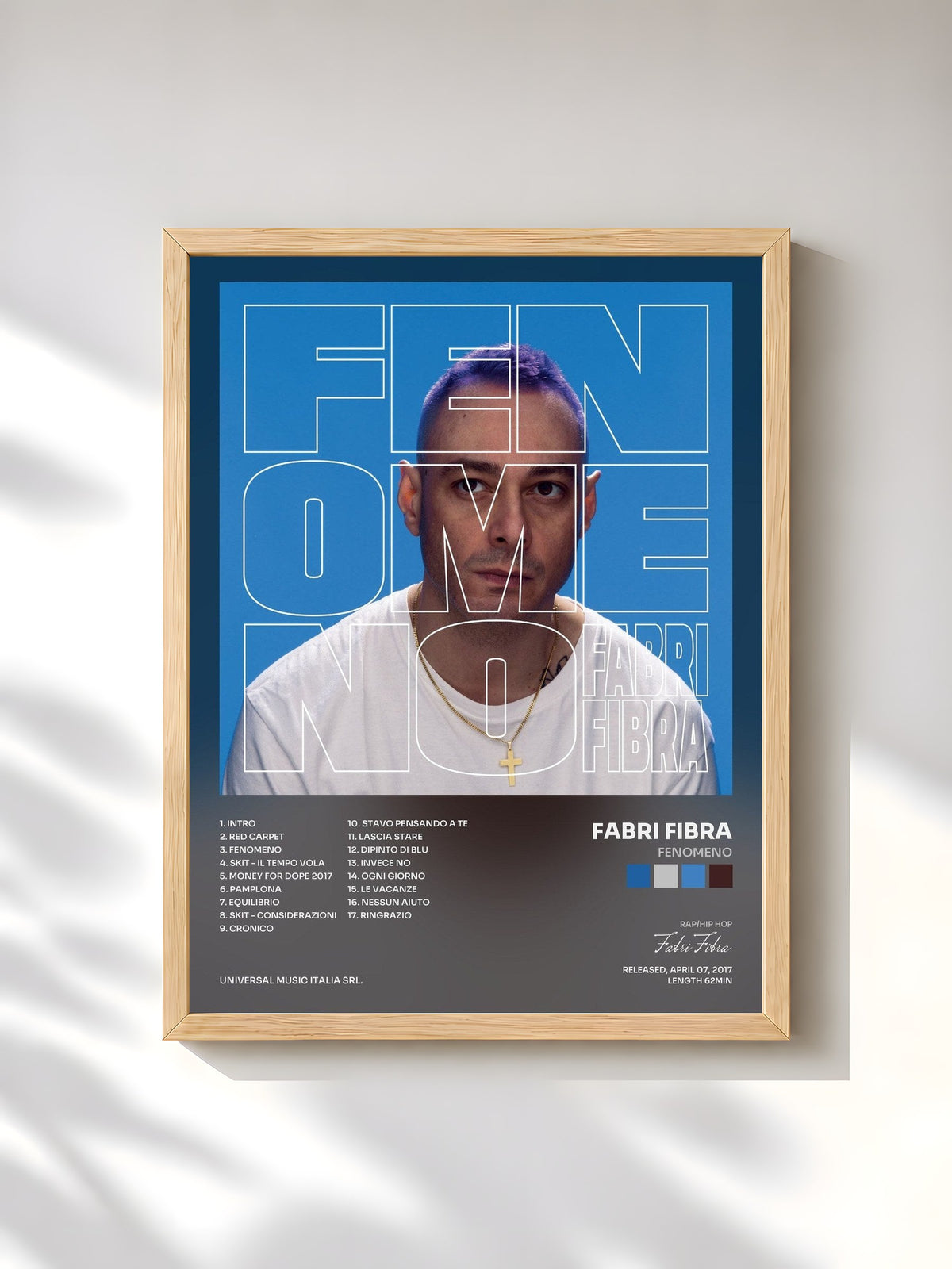 #bois Tableau de l'album Fenomeno de Fabri Fibra, cadre en bois brut, imprimé et encadré en France