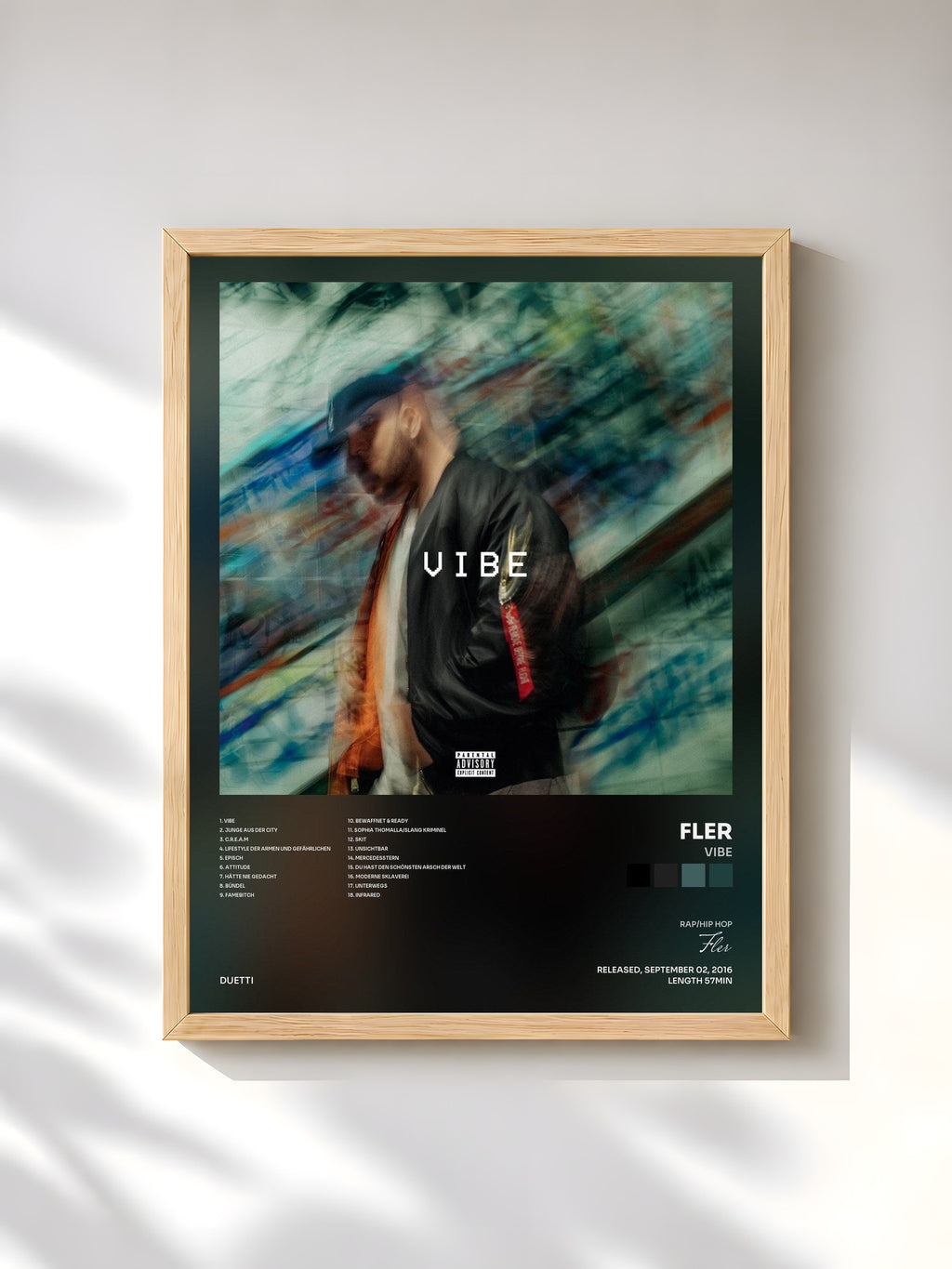 #bois Tableau de l'album Vibe de Fler, cadre en bois brut, imprimé et encadré en France