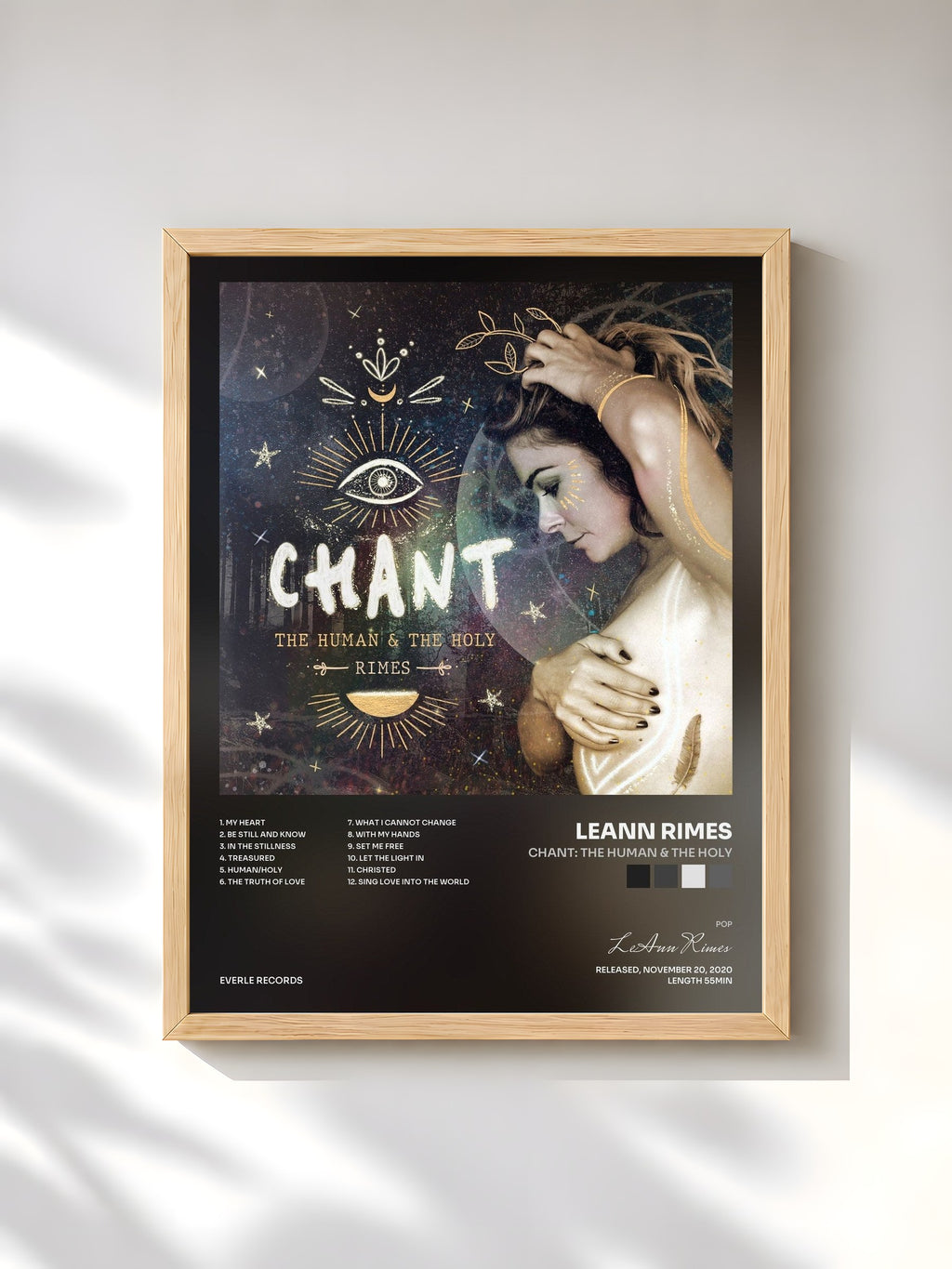 #bois Tableau de l'album CHANT: The Human & The Holy de LeAnn Rimes, cadre en bois brut, imprimé et encadré en France