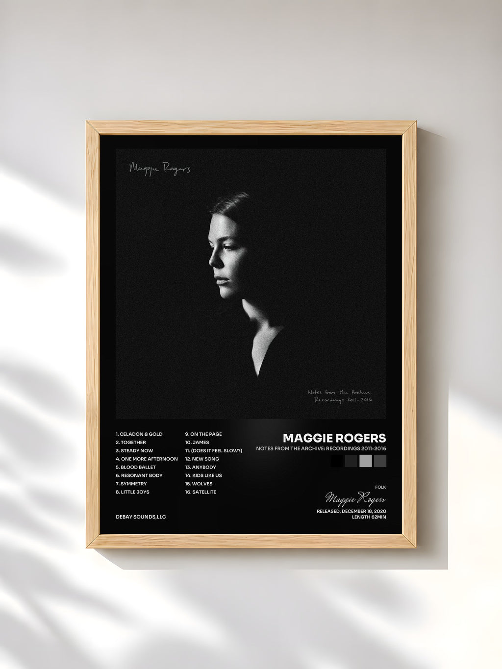 #bois Tableau de l'album Notes from the Archive: Recordings 2011-2016 de Maggie Rogers, cadre en bois brut, imprimé et encadré en France
