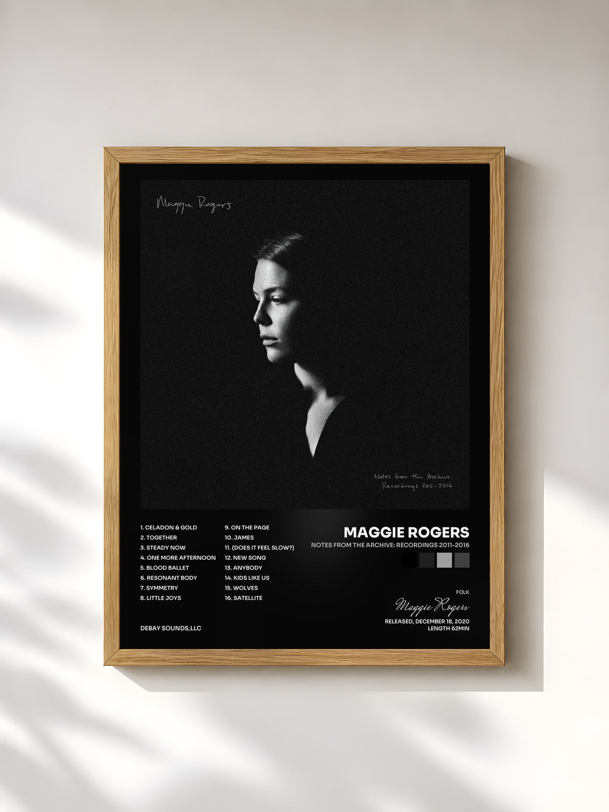 #bois Tableau de l'album Notes from the Archive: Recordings 2011-2016 de Maggie Rogers, cadre en bois brut, imprimé et encadré en France