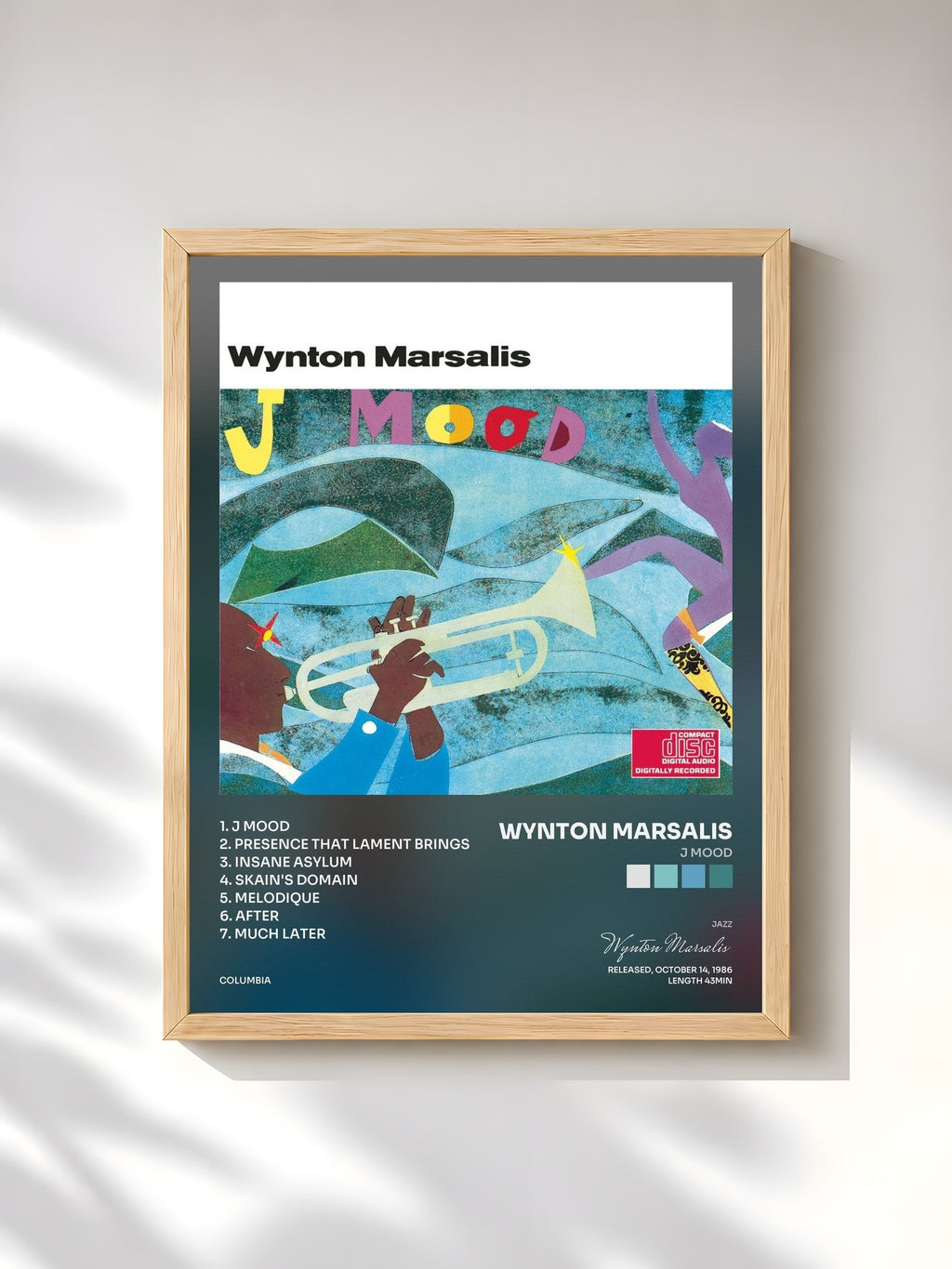 #bois Tableau de l'album J Mood de Wynton Marsalis, cadre en bois brut, imprimé et encadré en France