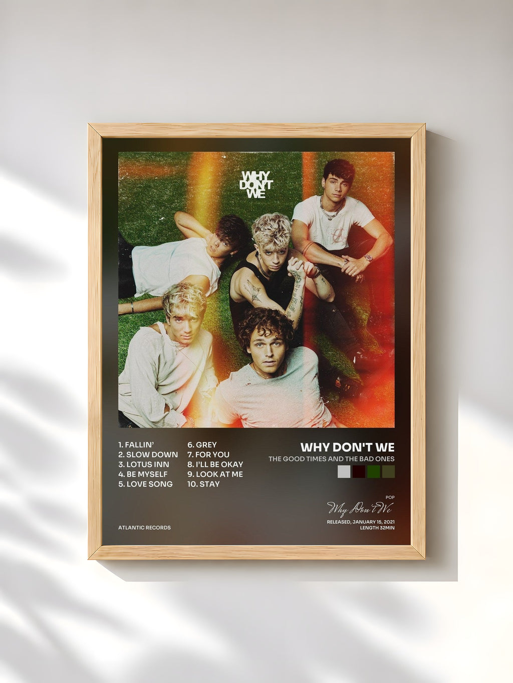 #bois Tableau de l'album The Good Times and The Bad Ones de Why Don't We, cadre en bois brut, imprimé et encadré en France