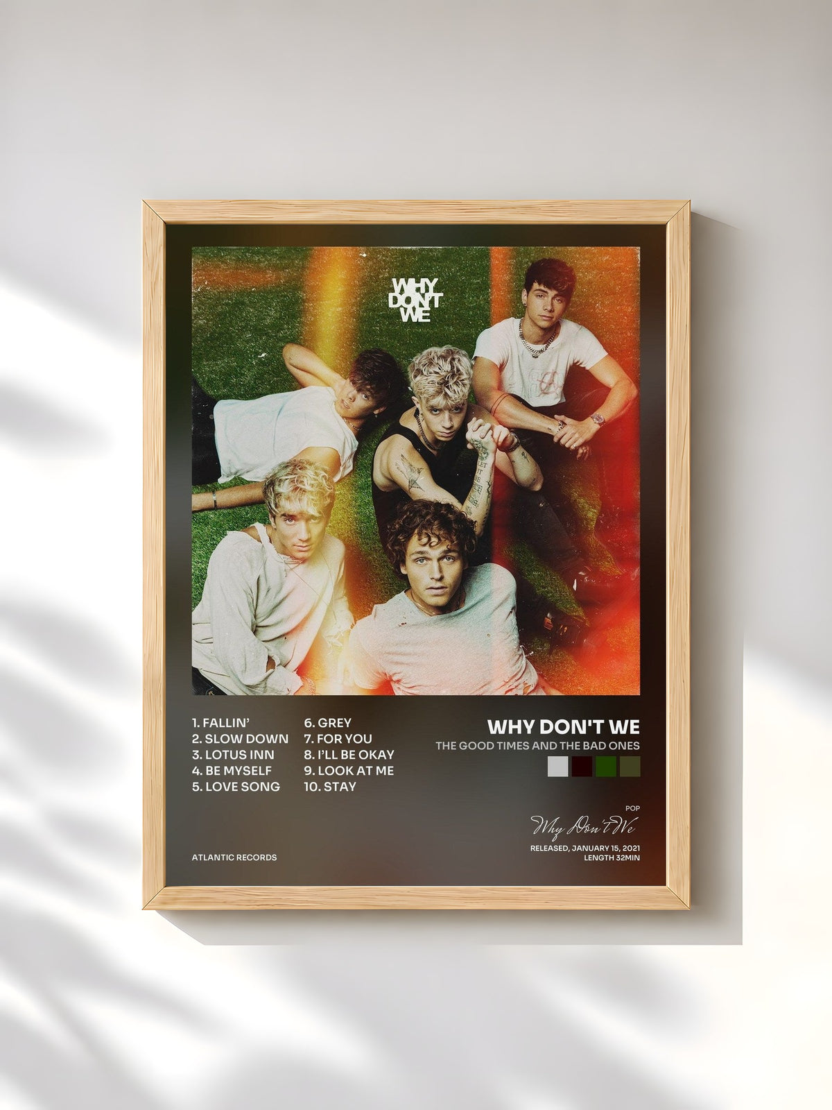 #bois Tableau de l'album The Good Times and The Bad Ones de Why Don't We, cadre en bois brut, imprimé et encadré en France
