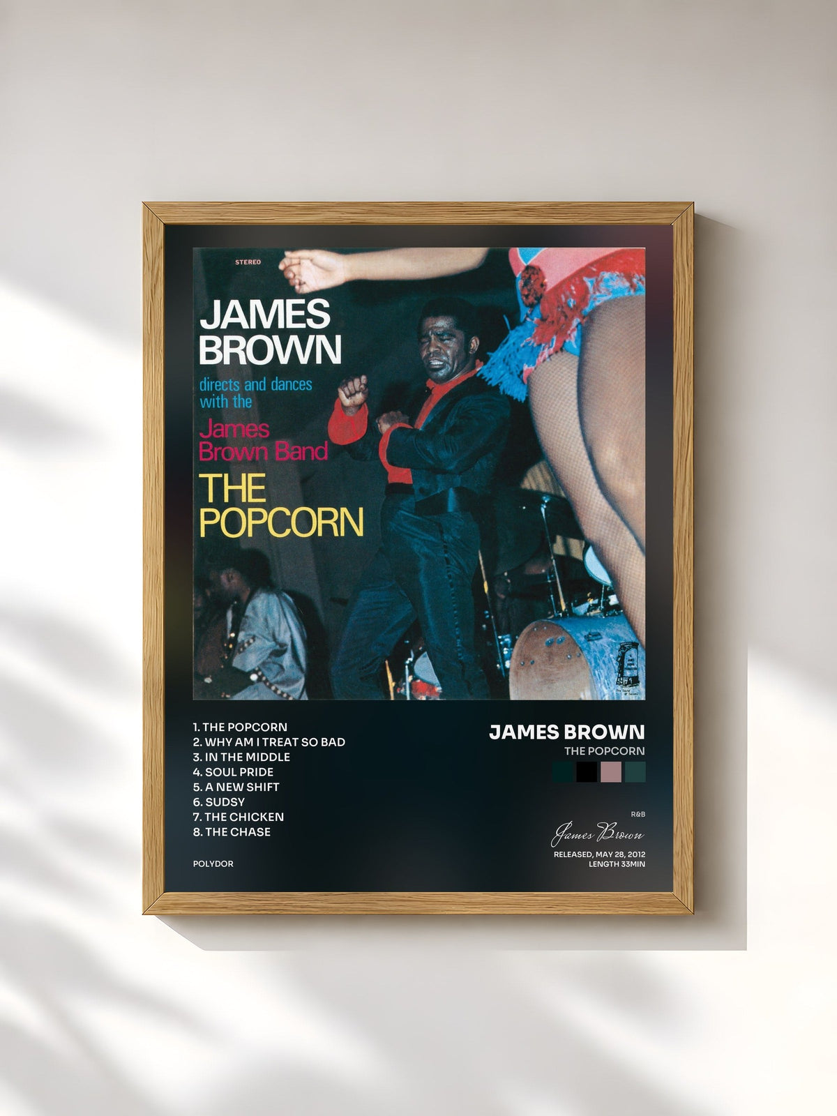 #bois Tableau de l'album The Popcorn de James Brown, cadre en bois brut, imprimé et encadré en France