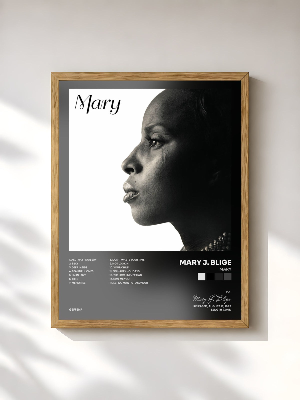 #bois Tableau de l'album Mary de Mary J. Blige, cadre en bois brut, imprimé et encadré en France