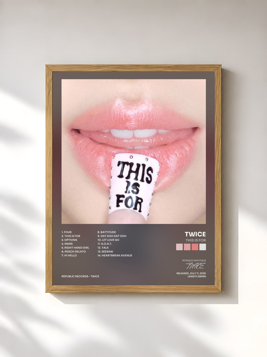 #bois Tableau de l'album THIS IS FOR de TWICE, cadre en bois brut, imprimé et encadré en France