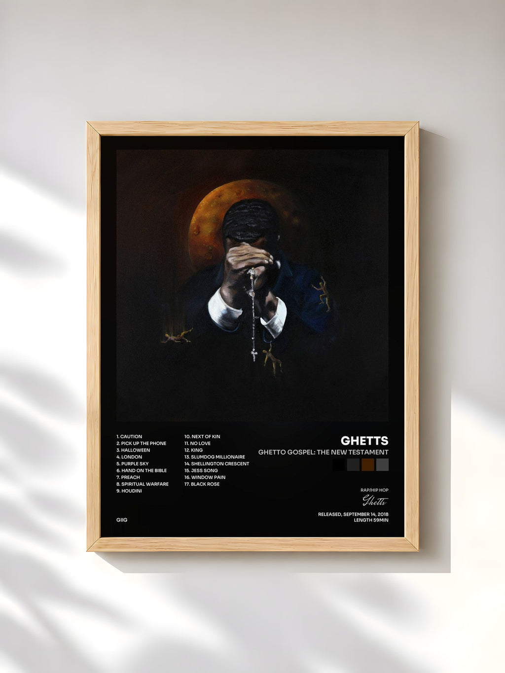#bois Tableau de l'album Ghetto Gospel: The New Testament de Ghetts, cadre en bois brut, imprimé et encadré en France