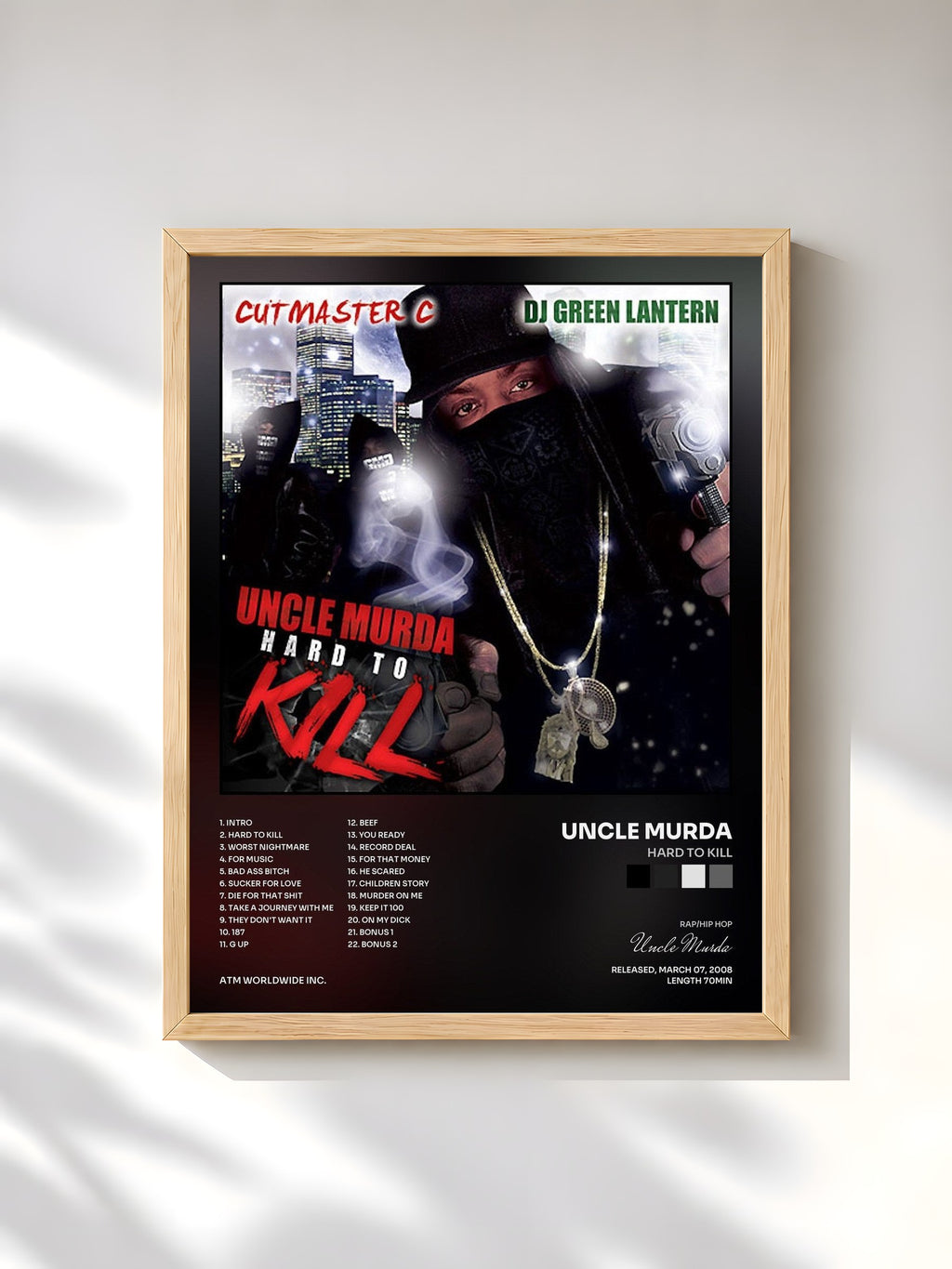 #bois Tableau de l'album Hard to Kill de Uncle Murda, cadre en bois brut, imprimé et encadré en France
