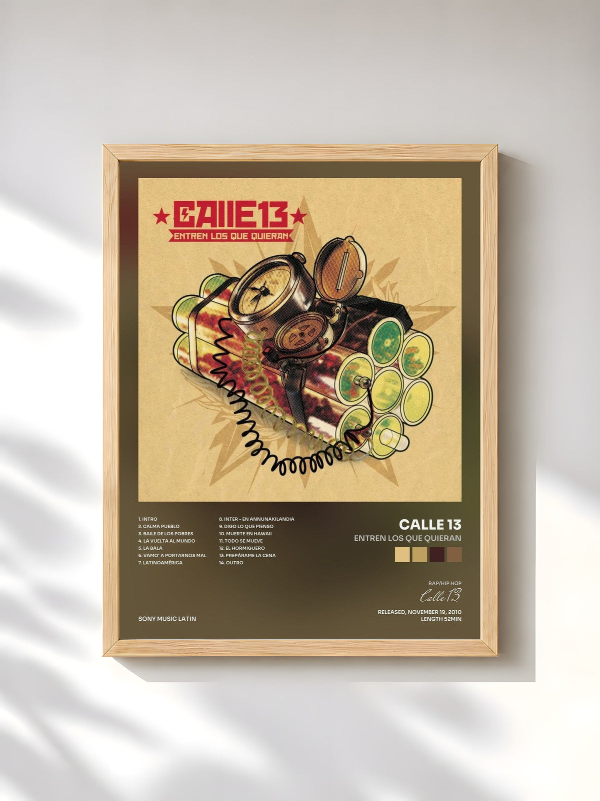 #bois Tableau de l'album Entren Los Que Quieran de Calle 13, cadre en bois brut, imprimé et encadré en France