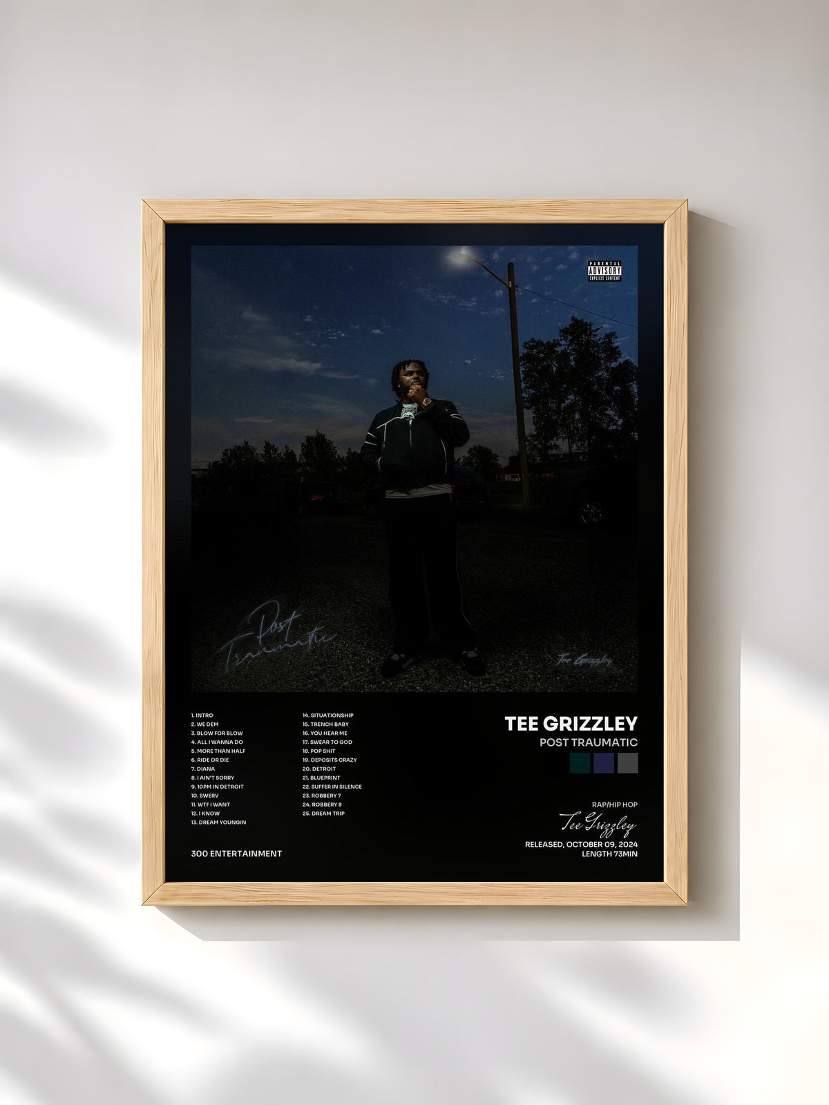 #bois Tableau de l'album Post Traumatic de Tee Grizzley, cadre en bois brut, imprimé et encadré en France