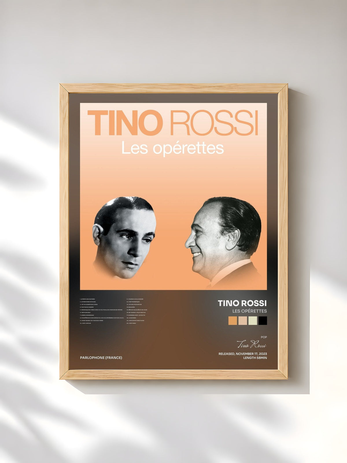 #bois Tableau de l'album Les opérettes de Tino Rossi, cadre en bois brut, imprimé et encadré en France