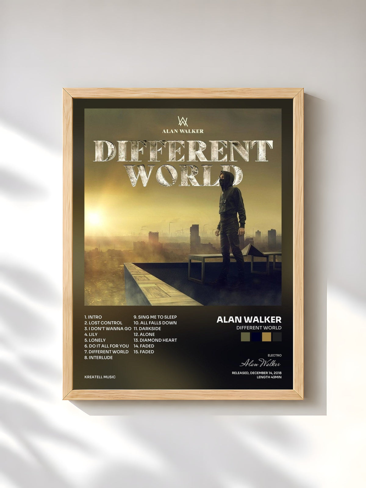 #bois Tableau de l'album Different World de Alan Walker, cadre en bois brut, imprimé et encadré en France