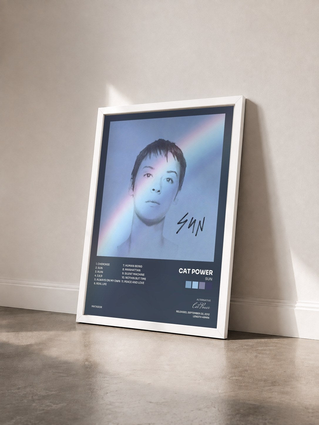 #blanc Tableau de l'album Sun de Cat Power vu de trois quarts, cadre blanc