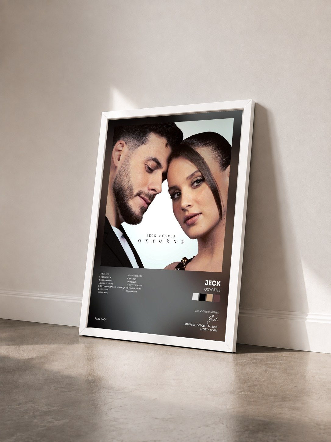 #blanc Tableau de l'album Oxygène de Jeck vu de trois quarts, cadre blanc