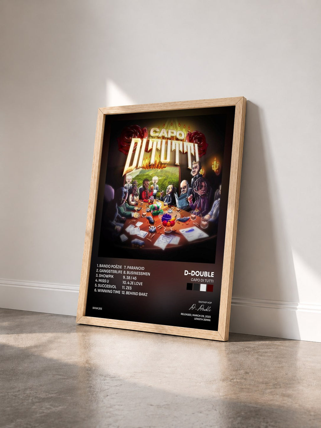 #bois Tableau de l'album Capo Di Tutti de D-Double vu de trois quarts, cadre en bois brut