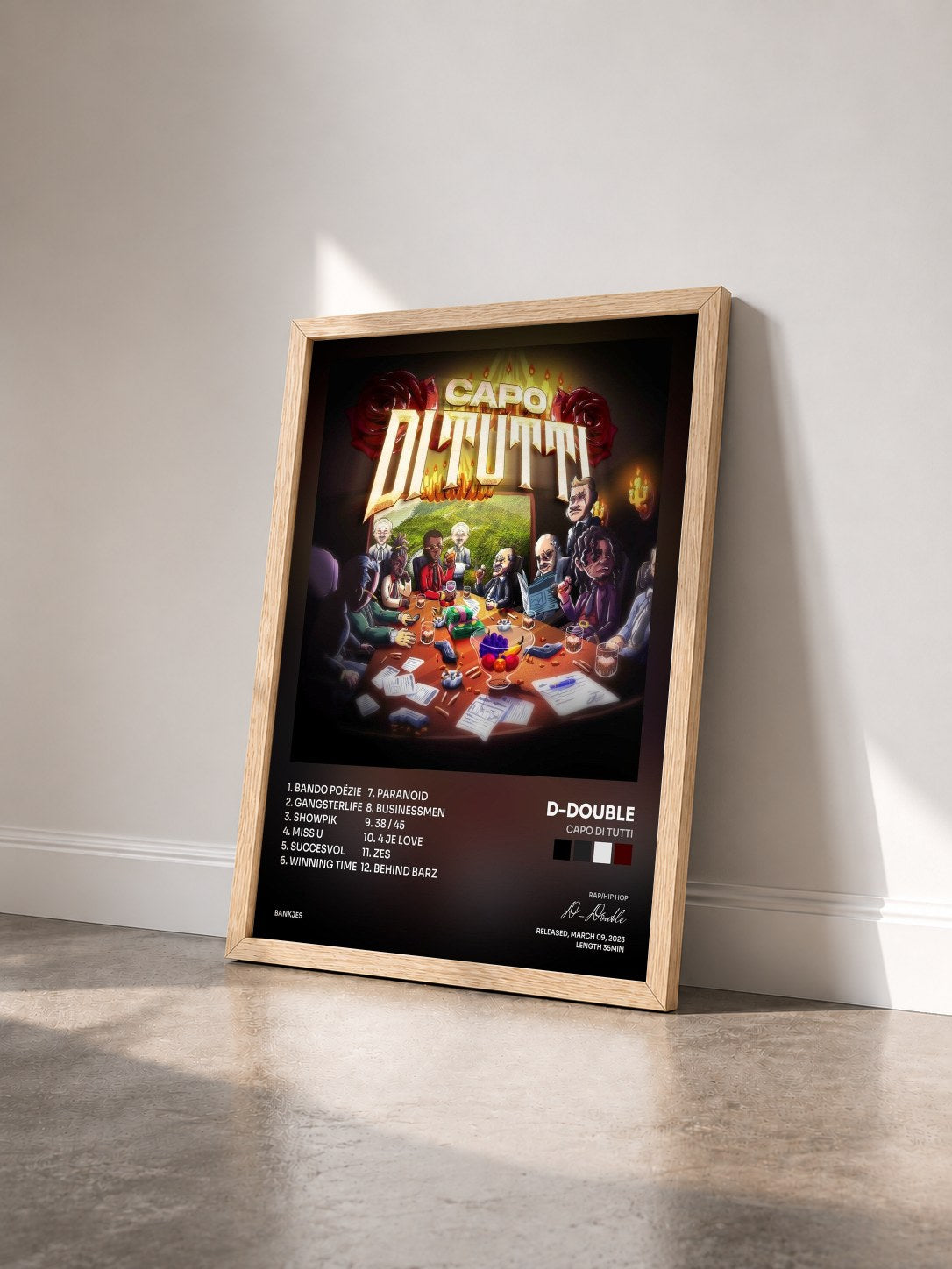 #bois Tableau de l'album Capo Di Tutti de D-Double vu de trois quarts, cadre en bois brut